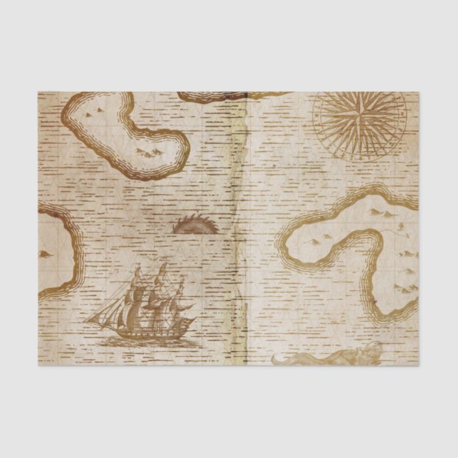 Vintage Seeübersicht Entpackungspapier Seidenpapier (Vorderseite)