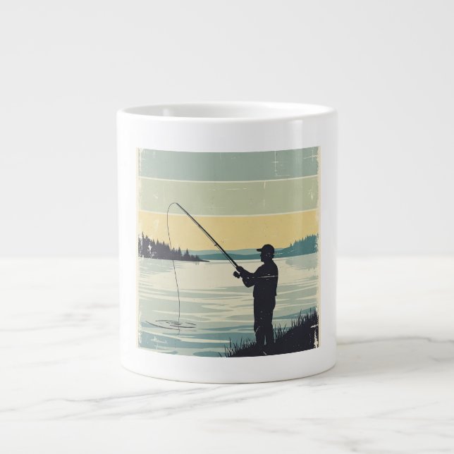 Vintage-Seeufer-Angler-Silhouette Jumbo-Tasse (Vorderseite)