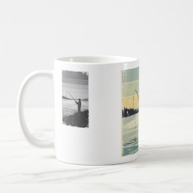 Vintage-Seeufer-Angler-Silhouette Kaffeetasse (Links)