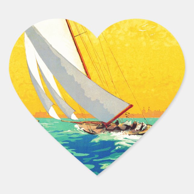 Vintage Segelboote Französisch Reisen Herz-Aufkleber (Vorderseite)