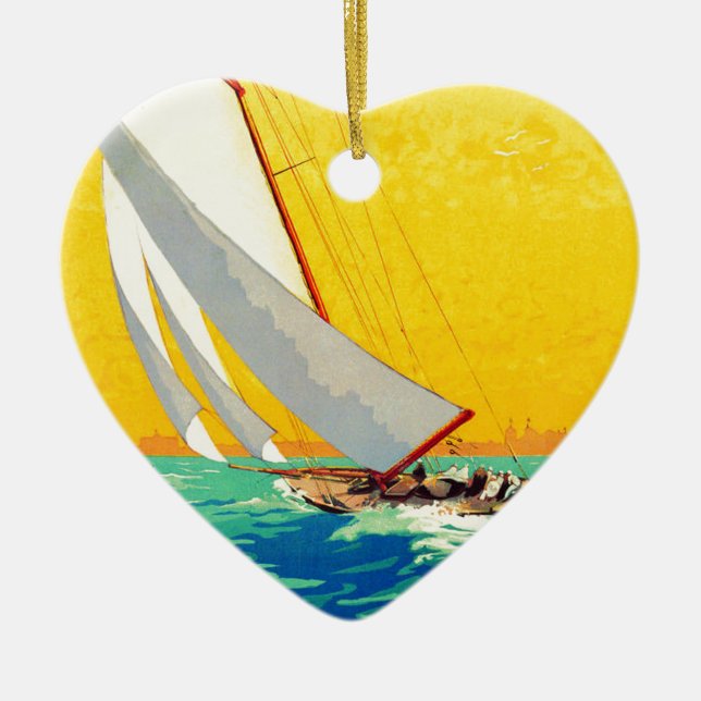 Vintage Segelboote Französisch Reisen Keramikornament (Vorne)