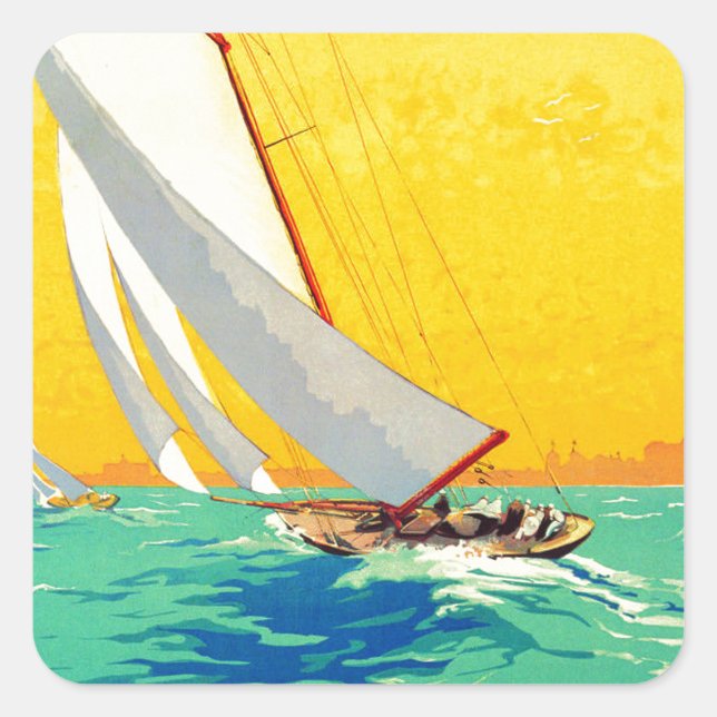 Vintage Segelboote Französisch Reisen Quadratischer Aufkleber (Vorderseite)
