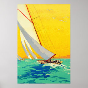 Vintage Segelboote Französisches Reiseplakat Poster