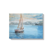Vintage-Segelschiff Aquarell-Küstenwand-Leinwand