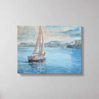 Vintage-Segelschiff Aquarell-Küstenwand-Leinwand Leinwanddruck