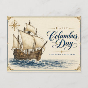 Vintage-Segelschiff Columbus-Tag-Flachkarte Postkarte