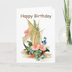 Vintage-Segelschiff mit Blumen Geburtstag Karte
