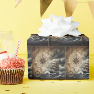 Vintage-Segelschiff mit Kompassrose Geschenkpapier
