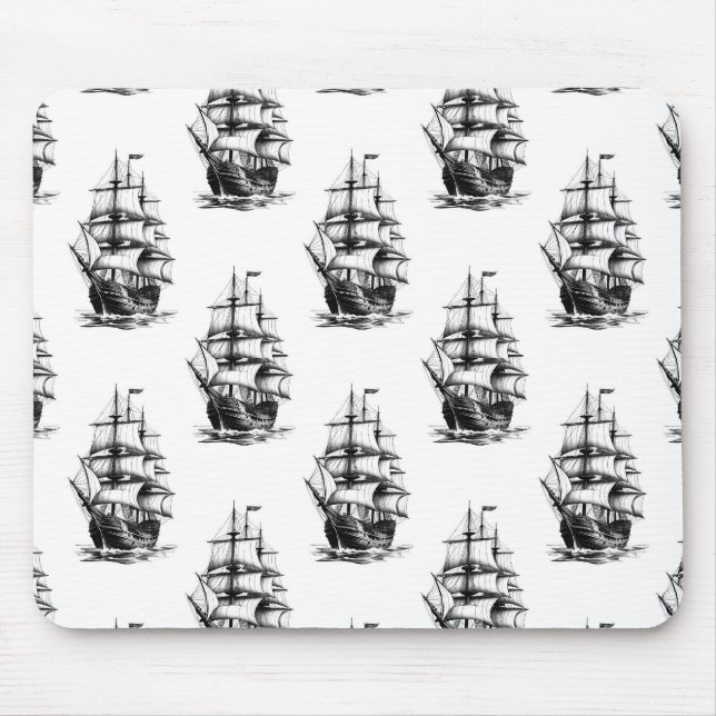 Vintage-Segelschiff-Musterdesign  Mousepad (Vorne)