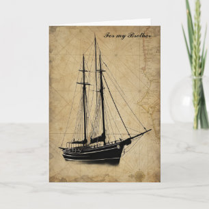 Vintage-Segelschiff und Geburtstagskarte mit Karte