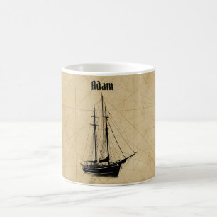 Vintage-Segelschiff und Karte Kaffeetasse