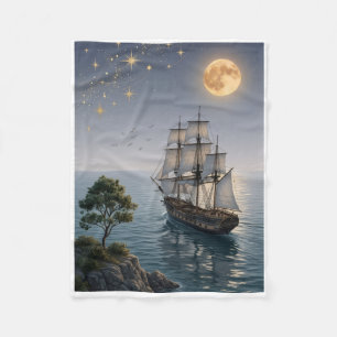 Vintage-Segelschiff unter dem Mondlicht-Ozean-Kuns Fleecedecke