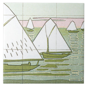 Vintage-Segelschiffe Nautilsche Pastell-Kunst Kera Fliese