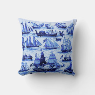 VINTAGE-SEGELSCHIFFE, SCHIFFE, Marineblau Nautical Kissen
