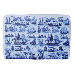 VINTAGE SEGELSCHIFFE, SCHIFFE, Navy Blue Nautical Badematte