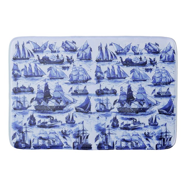 VINTAGE SEGELSCHIFFE, SCHIFFE, Navy Blue Nautical Badematte (Vorderseite)