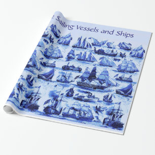 VINTAGE SEGELSCHIFFE, SCHIFFE, Navy Blue Nautical Geschenkpapier
