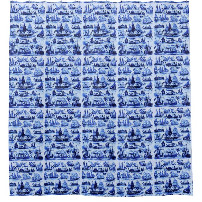 VINTAGE SEGELSCHIFFE, SCHIFFE VERSCHIEDENER NATION DUSCHVORHANG (Vorderseite)