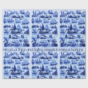 VINTAGE-SEGELSCHIFFE UND -SCHIFFE, Marineblau Geschenkpapier
