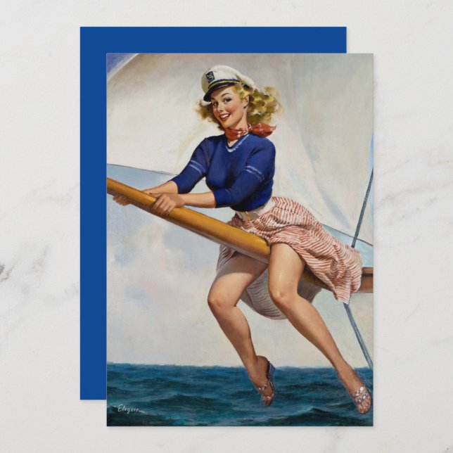 Vintage Segelyacht Pinup Girl Card Einladung (Vorne/Hinten)