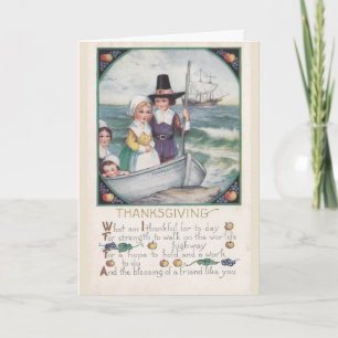 Vintage - Segenswünsche von Freunden an Thanksgivi Feiertagskarte
