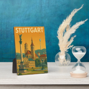 Vintage Sehenswürdigkeiten in Stuttgart Fotoplatte