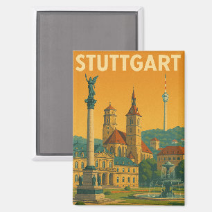 Vintage Sehenswürdigkeiten in Stuttgart Magnet