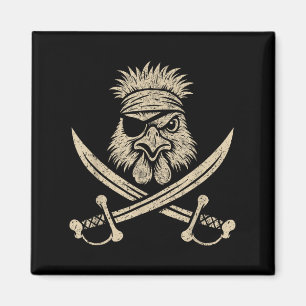 Vintage Seidenhühner- und -knochenfarm und Magnet