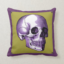 Vintage-Seitansicht Lila und Gold-Totenkopf-Kissen