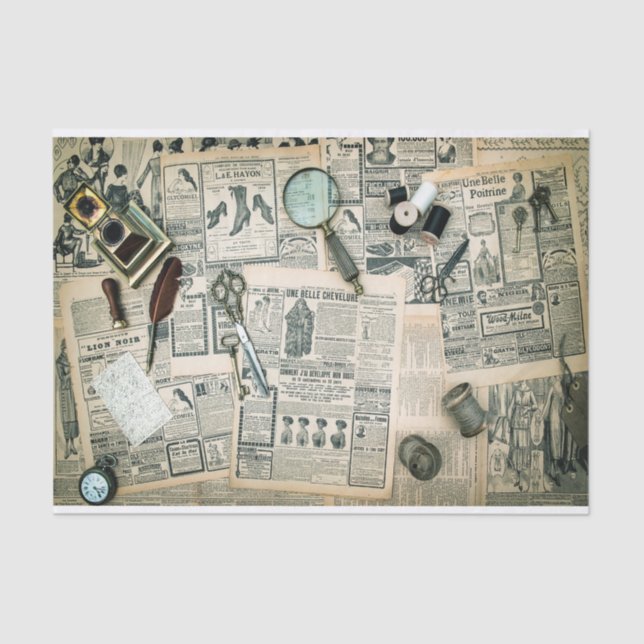 Vintage Seiten und Nähzubehör Seidenpapier (Vorderseite)