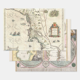 VINTAGE SELTENE KARTE BELGICA KASPIAN MOND | GESCHENKPAPIER SET