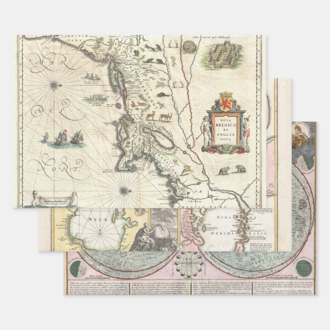 VINTAGE SELTENE KARTE BELGICA KASPIAN MOND | GESCHENKPAPIER SET (Set)