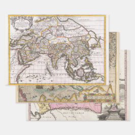 VINTAGE, seltene KARTE NEUSEELAND-ASIEN-ARMENIEN | Geschenkpapier Set