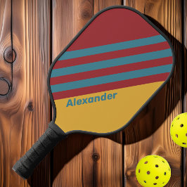 Vintage Senf-Senf-Streifen mit Namen Pickleball Schläger