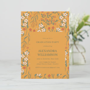 Vintage Senfgelb Blumen Abschlussparty Einladung