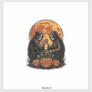 Vintage-Sensenmann-Halloween-Kürbis-Vektor-Desi Aufkleber