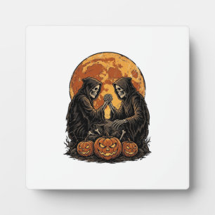 Vintage Sensenmann Halloween-Kürbis-Vektor-Desi Fotoplatte
