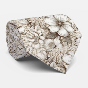 Vintage-Sepia-Blumensticherei Elfenbein Krawatte
