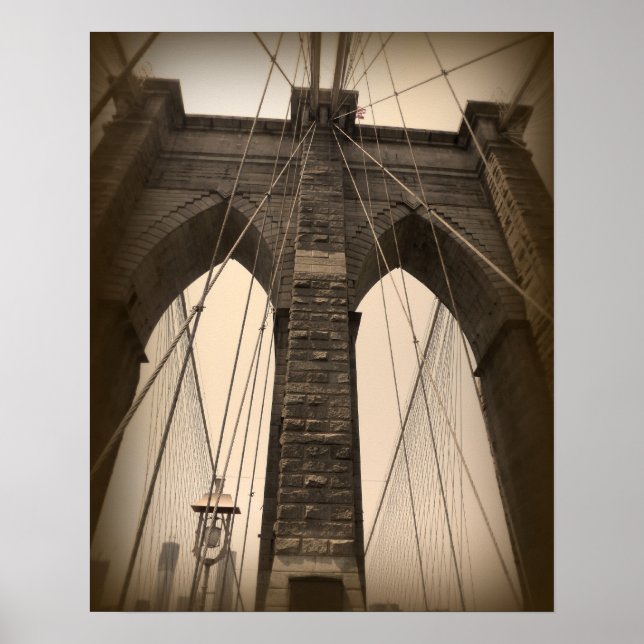 Vintage Sepia Brooklyn Bridge Poster (Vorne)