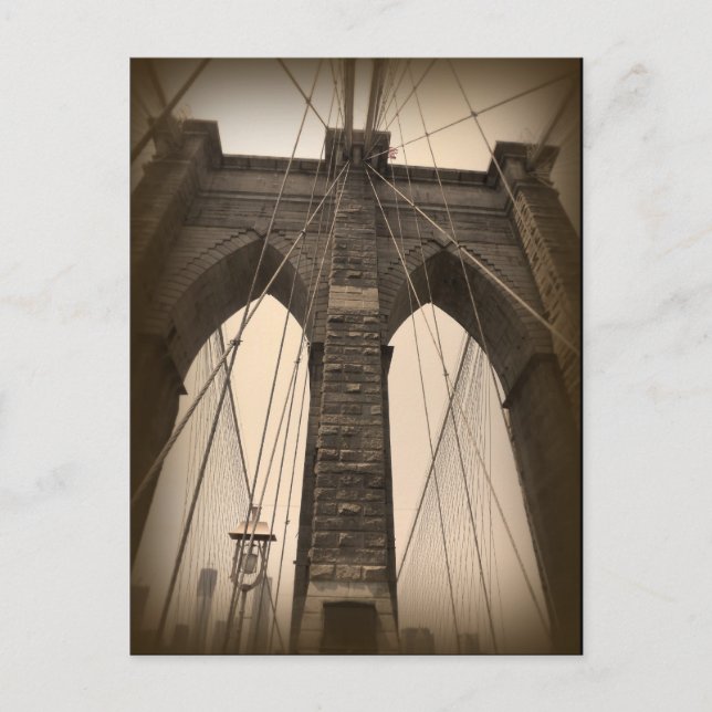 Vintage Sepia Brooklyn Bridge Postkarte (Vorderseite)