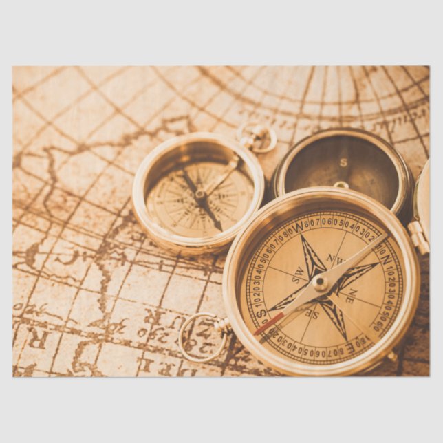 Vintage Sepia Compass Map Entschlüsselung Seidenpapier (Vorderseite)
