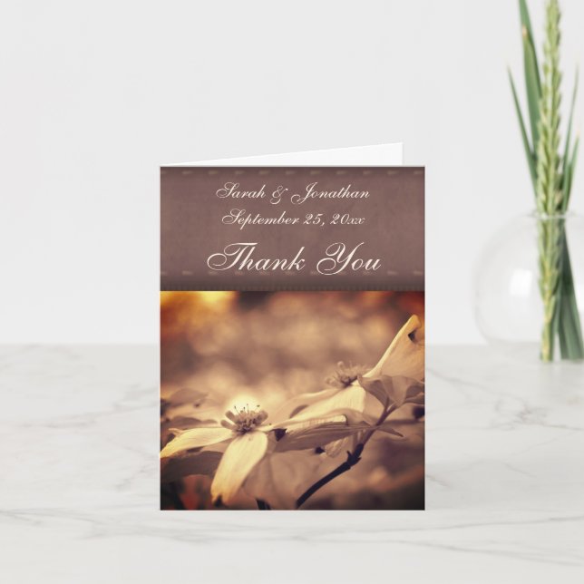 Vintage Sepia Dogwood Blume Personalisiert Hochzei Dankeskarte (Vorderseite)