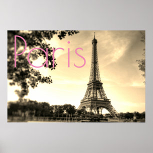 Vintage Sepia Eiffelturm Paris Liebe Stadt Poster