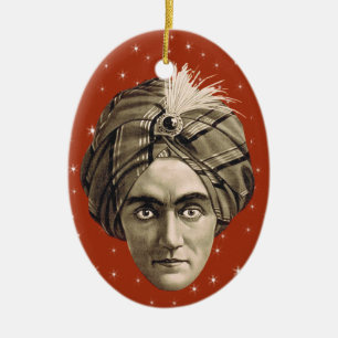 Vintage Sepia-Foto Geheimnisvoller Genie-Kopf Turb Keramik Ornament