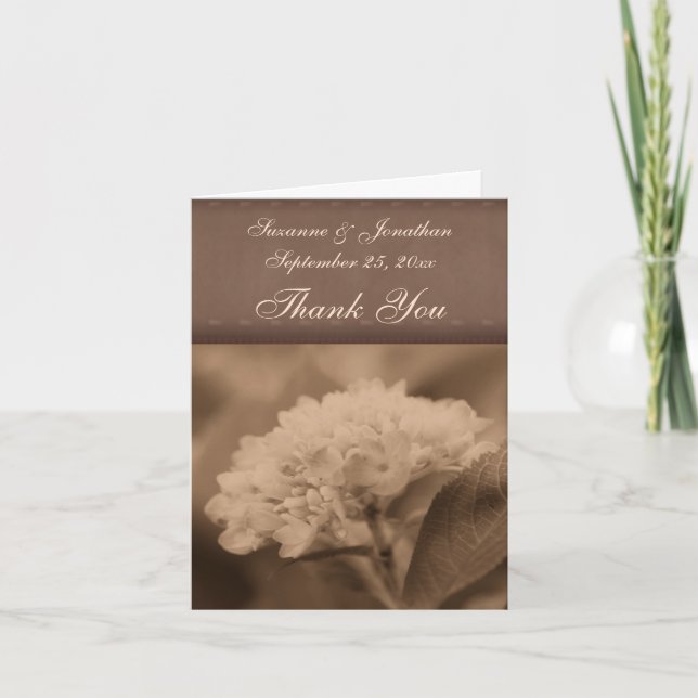 Vintage Sepia Hydrangea Personalisiert Hochzeit Dankeskarte (Vorderseite)