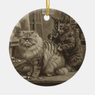 Vintage-Sepia-Katzen-Tätowierer – Lustig viktorian Keramik Ornament