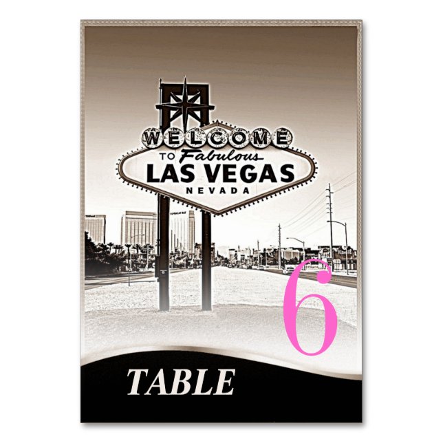 Vintage Sepia Las Vegas Wedding Menu+Table Tischnummer (Vorderseite)