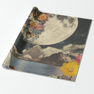 Vintage Sepia Mond Floral Garten Surrealismus Geschenkpapier
