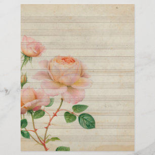 Vintage Sepia-Musiknoten mit rosa Rosa