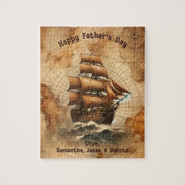 Vintage Sepia Nautical Map and Segelschiff Puzzle (Vertikal)